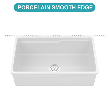 32"x19"x10" Undermount Workstation Single Bowl Porcelain Fireclay Kitchen Sink - Dual Mount White Fireclay Rectangular Deep Single Bowl Sink Basin