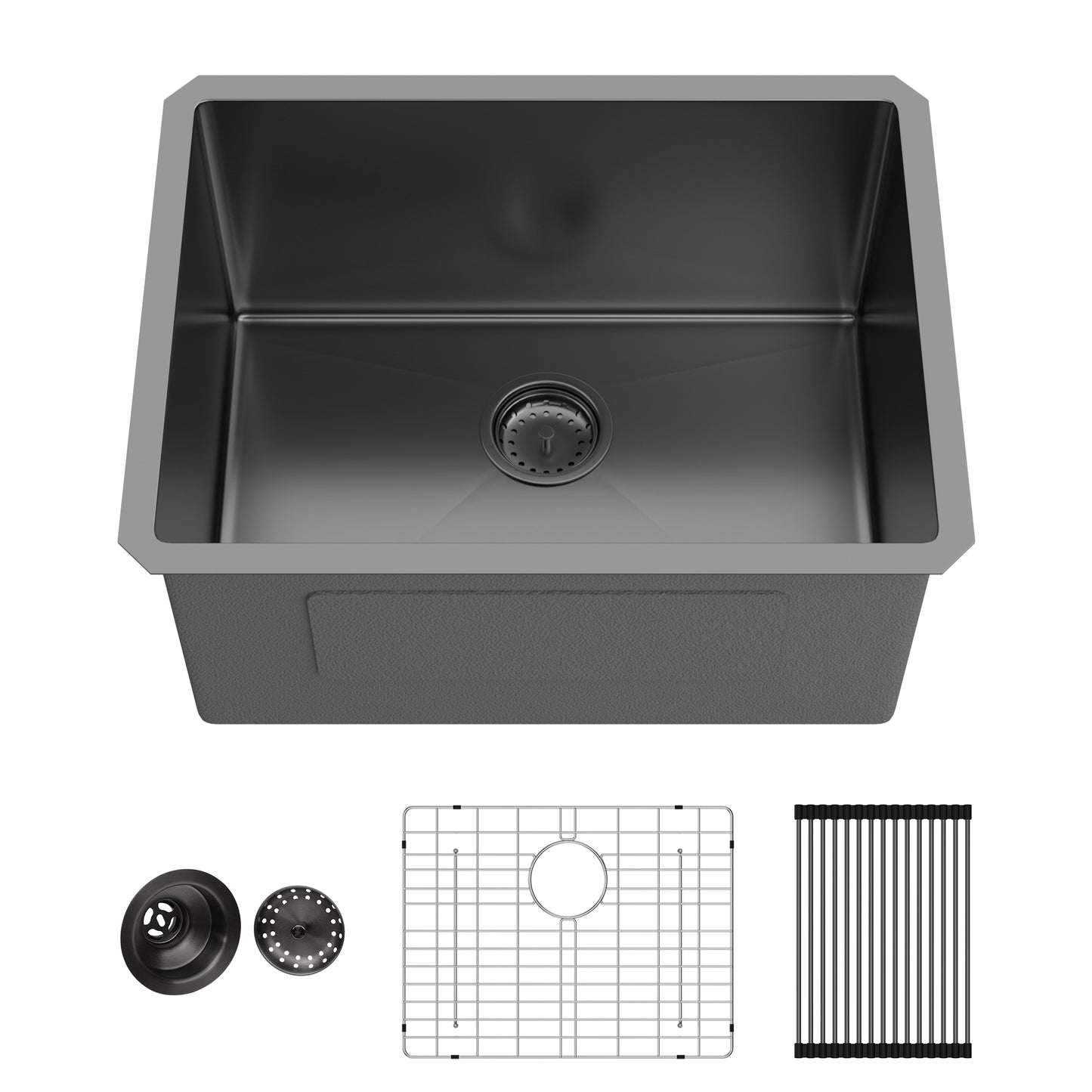 Laundry Sink 24 Inch - 24 x 18 x 12 Inch Undermount Gunmetal Black Laundry Utility Sink Deep Single Bowl 16 Gauge Stainless Steel Laundry Tub Sinks