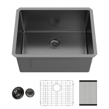 Laundry Sink 24 Inch - 24 x 18 x 12 Inch Undermount Gunmetal Black Laundry Utility Sink Deep Single Bowl 16 Gauge Stainless Steel Laundry Tub Sinks
