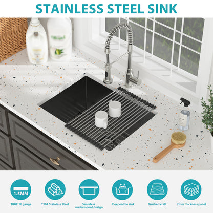 Laundry Sink 24 Inch - 24 x 18 x 12 Inch Undermount Gunmetal Black Laundry Utility Sink Deep Single Bowl 16 Gauge Stainless Steel Laundry Tub Sinks
