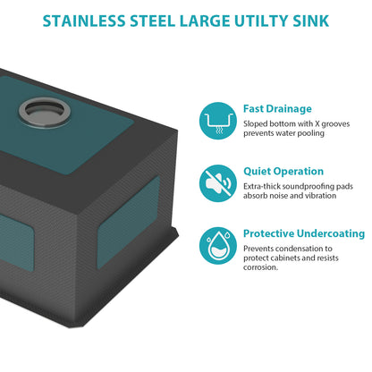 Laundry Sink 24 Inch - 24 x 18 x 12 Inch Undermount Gunmetal Black Laundry Utility Sink Deep Single Bowl 16 Gauge Stainless Steel Laundry Tub Sinks