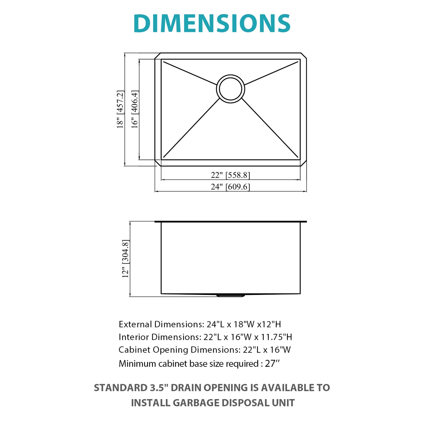 Laundry Sink 24 Inch - 24 x 18 x 12 Inch Undermount Gunmetal Black Laundry Utility Sink Deep Single Bowl 16 Gauge Stainless Steel Laundry Tub Sinks