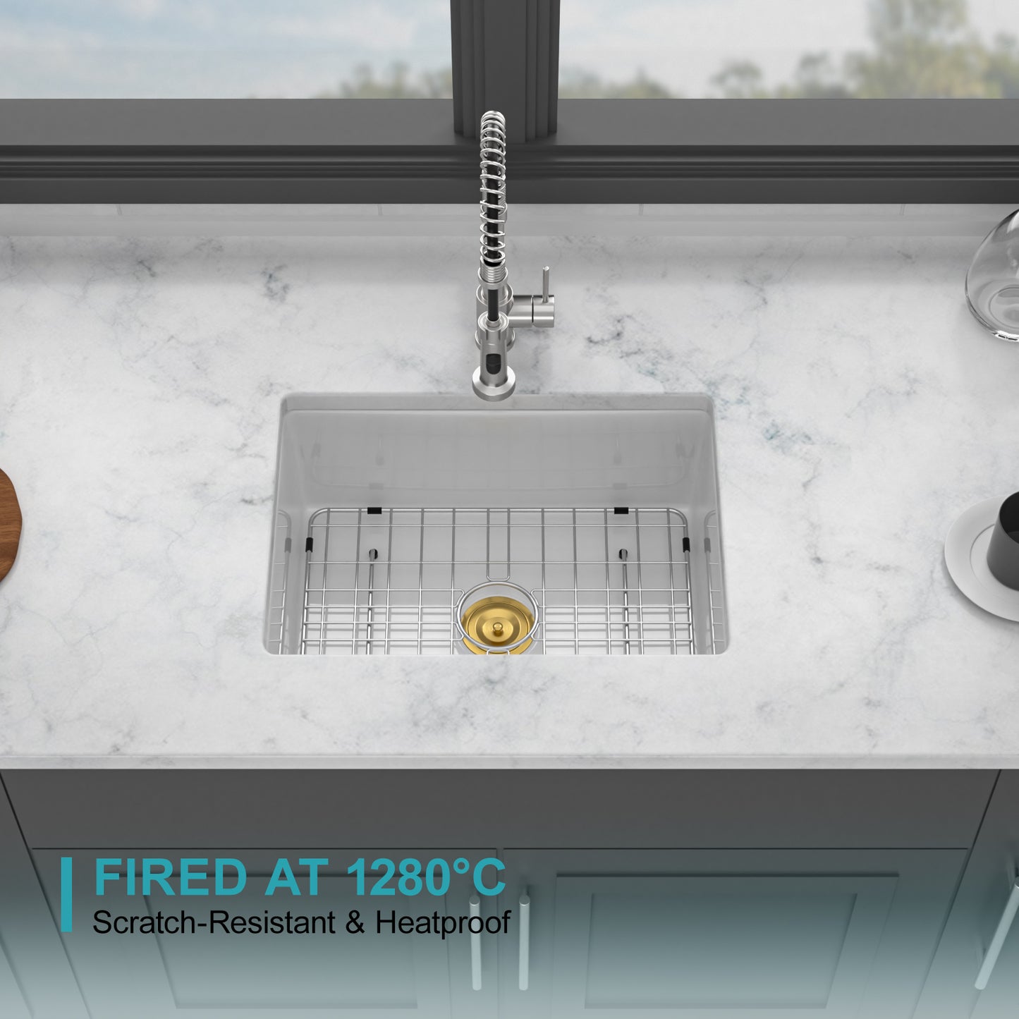 24" x 18" x 9" Undermount Single Bowl Porcelain Ceramic Kitchen Sink - Dual Mount White Ceramic Rectangular Deep Single Bowl Sink Basin