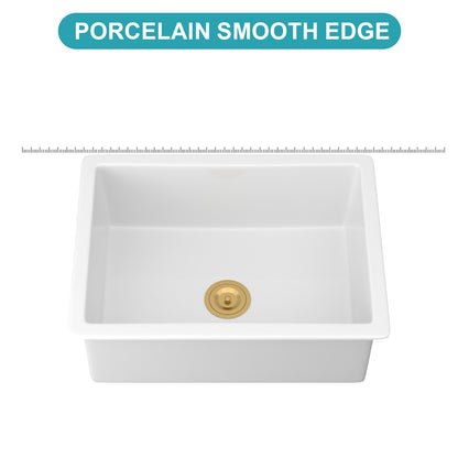 24" x 18" x 9" Undermount Single Bowl Porcelain Ceramic Kitchen Sink - Dual Mount White Ceramic Rectangular Deep Single Bowl Sink Basin