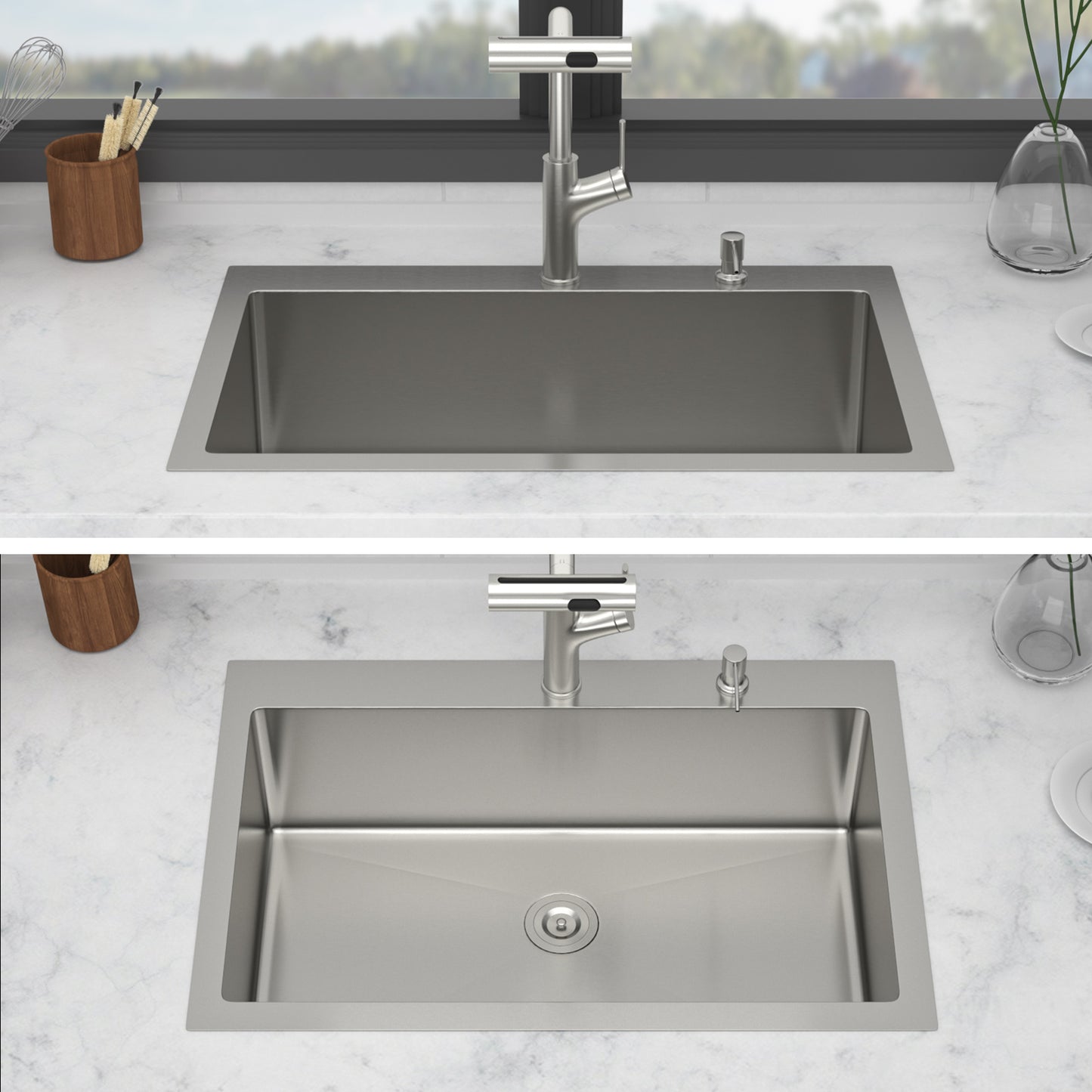 30" Drop-in Kitchen Sink with Pull-out Faucet and Soap Dispenser - 30 x 22 x 10 inch Single Bowl 16 Gauge Stainless Steel Topmount Kitchen Sink Basin