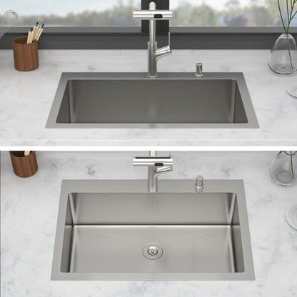 33" Drop-in Kitchen Sink with Pull-out Faucet and Soap Dispenser - 33 x 22 x 10 inch Single Bowl 16 Gauge Stainless Steel Topmount Kitchen Sink Basin