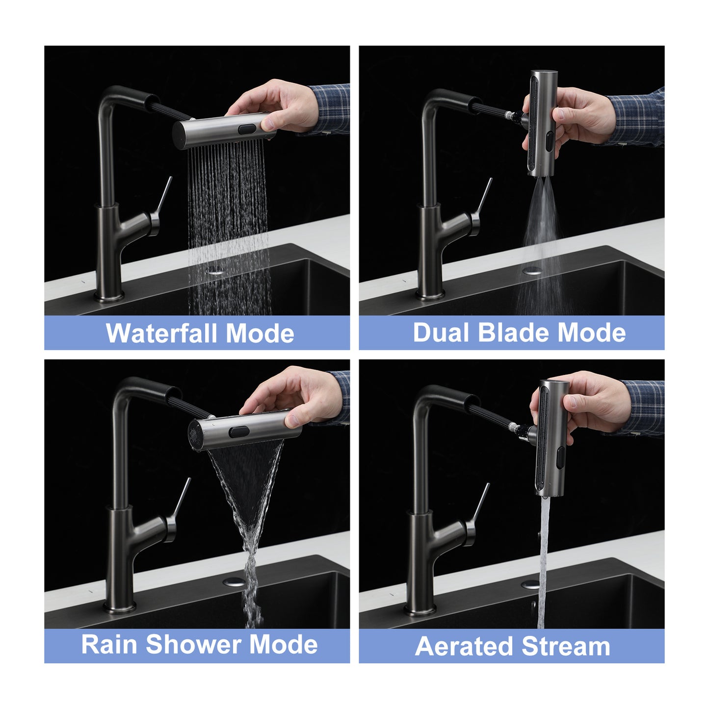 33" Drop-in Gunmetal Black Kitchen Sink with Pull-out Faucet and Soap Dispenser - 33 x 22 x 10 inch Single Bowl 16 Gauge Stainless Steel Topmount Kitchen Sink Basin