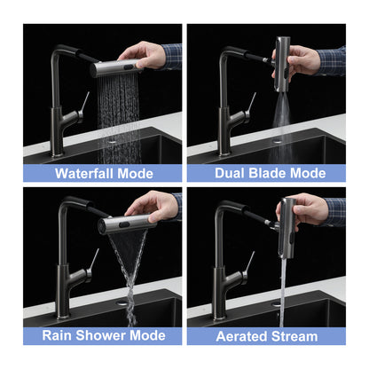 33" Drop-in Gunmetal Black Kitchen Sink with Pull-out Faucet and Soap Dispenser - 33 x 22 x 10 inch Single Bowl 16 Gauge Stainless Steel Topmount Kitchen Sink Basin