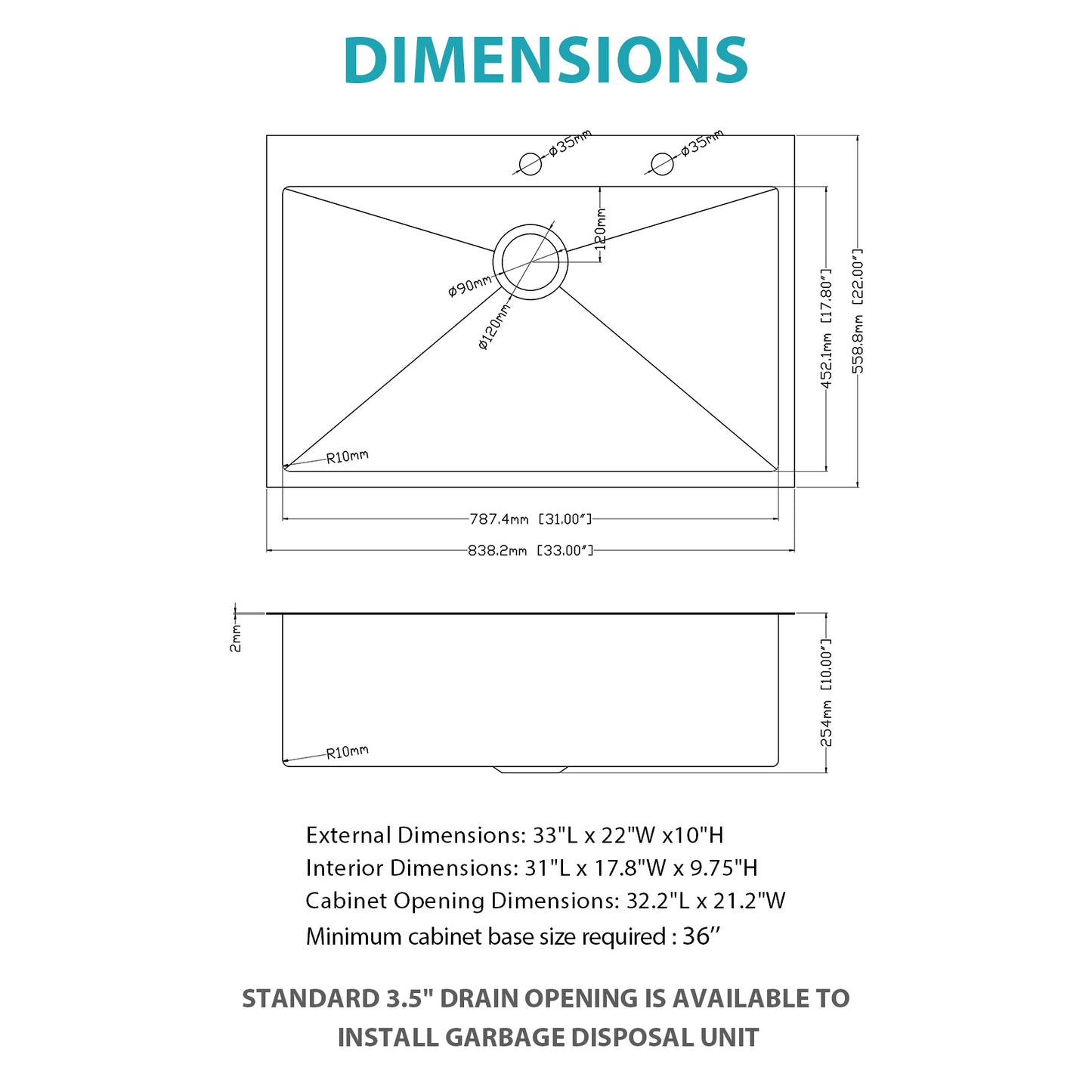 33" Drop-in Gunmetal Black Kitchen Sink with Pull-out Faucet and Soap Dispenser - 33 x 22 x 10 inch Single Bowl 16 Gauge Stainless Steel Topmount Kitchen Sink Basin