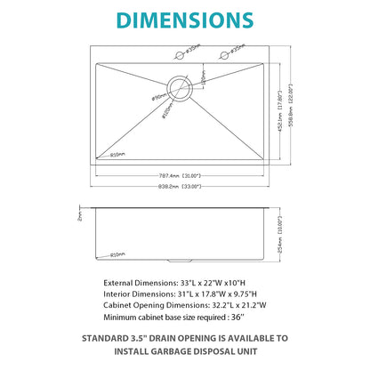 33" Drop-in Gunmetal Black Kitchen Sink with Pull-out Faucet and Soap Dispenser - 33 x 22 x 10 inch Single Bowl 16 Gauge Stainless Steel Topmount Kitchen Sink Basin