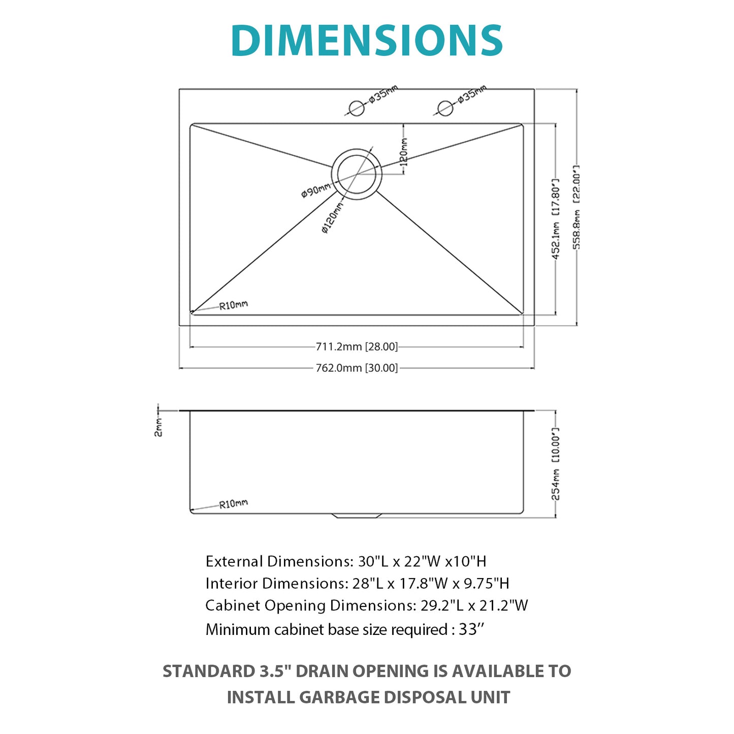 30" Drop-in Gunmetal Black Kitchen Sink with Pull-out Faucet and Soap Dispenser - 30 x 22 x 10 inch Single Bowl 16 Gauge Stainless Steel Topmount Kitchen Sink Basin