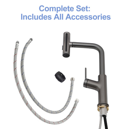 30" Drop-in Gunmetal Black Kitchen Sink with Pull-out Faucet and Soap Dispenser - 30 x 22 x 10 inch Single Bowl 16 Gauge Stainless Steel Topmount Kitchen Sink Basin