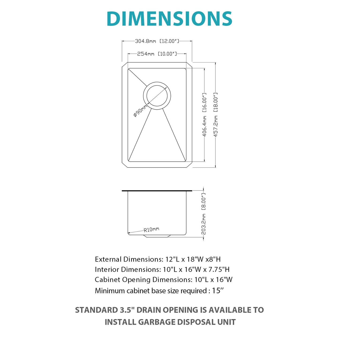 12 Inch Undermount Sink - 12" x 18" x 8" Undermount Stainless Steel Kitchen Sink 16 Gauge 8 Inch Deep Single Bowl Kitchen Sink Basin