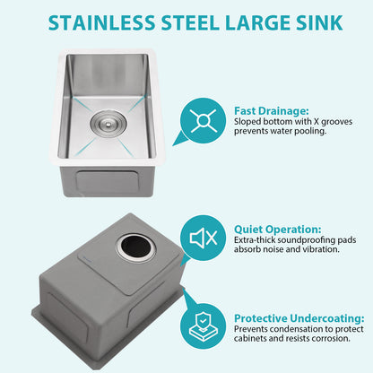 12 Inch Undermount Sink - 12" x 18" x 8" Undermount Stainless Steel Kitchen Sink 16 Gauge 8 Inch Deep Single Bowl Kitchen Sink Basin