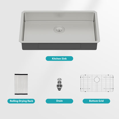 ADA-COMPLIANT Kitchen Sink, 27 Inch Undermount Sink 5.5-Inch Low Depth ADA Compliant Single Bowl 16 Gauge Stainless Steel 27 x 18 x 5.5 Inch Handmade Sinks Basin