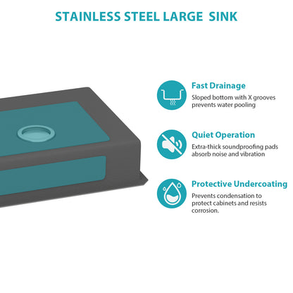 ADA-COMPLIANT Kitchen Sink, 23 Inch Undermount Sink 5.5-Inch Low Depth ADA Compliant Single Bowl 16 Gauge Stainless Steel 23 x 18 x 5.5 Inch Handmade Sinks Basin