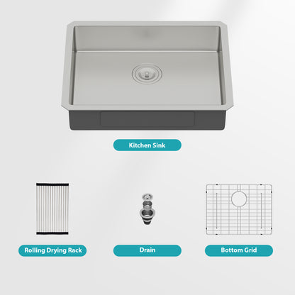 ADA-COMPLIANT Kitchen Sink, 23 Inch Undermount Sink 5.5-Inch Low Depth ADA Compliant Single Bowl 16 Gauge Stainless Steel 23 x 18 x 5.5 Inch Handmade Sinks Basin