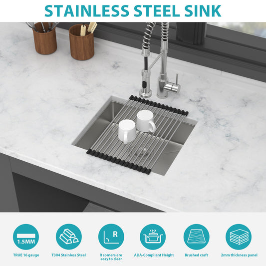 ADA-COMPLIANT Kitchen Sink, 18 Inch Undermount Sink 5.5-Inch Low Depth ADA Compliant Single Bowl 16 Gauge Stainless Steel 18 x 16 x 5.5 Inch Handmade Sinks Basin