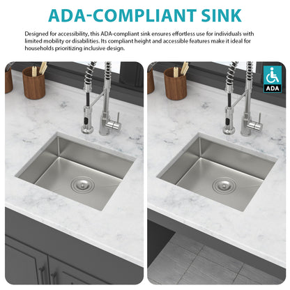 ADA-COMPLIANT Kitchen Sink, 18 Inch Undermount Sink 5.5-Inch Low Depth ADA Compliant Single Bowl 16 Gauge Stainless Steel 18 x 16 x 5.5 Inch Handmade Sinks Basin