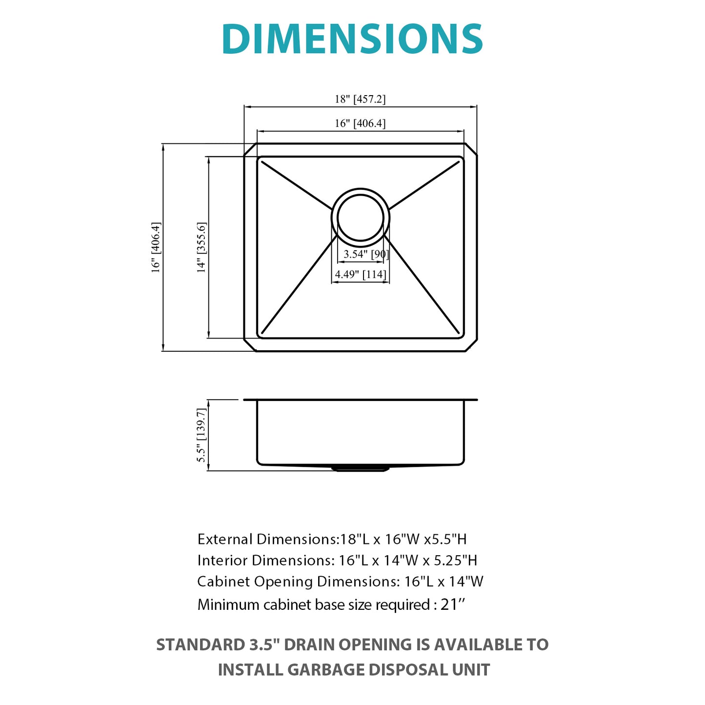ADA-COMPLIANT Kitchen Sink, 18 Inch Undermount Sink 5.5-Inch Low Depth ADA Compliant Single Bowl 16 Gauge Stainless Steel 18 x 16 x 5.5 Inch Handmade Sinks Basin