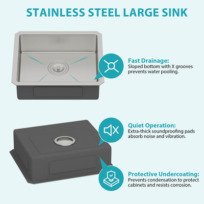 ADA-COMPLIANT Kitchen Sink, 18 Inch Undermount Sink 5.5-Inch Low Depth ADA Compliant Single Bowl 16 Gauge Stainless Steel 18 x 16 x 5.5 Inch Handmade Sinks Basin