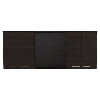 Black Wall Cabinet with Glass Doors and Dish Rack