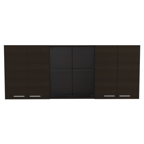 Black Wall Cabinet with Glass Doors and Dish Rack