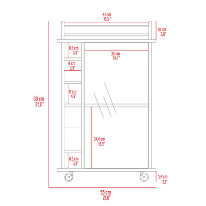 Bar Cart,Two Shelves, Six Built-in Wine Rack, Four Casters -White
