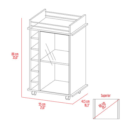 Bar Cart,Two Shelves, Six Built-in Wine Rack, Four Casters -White