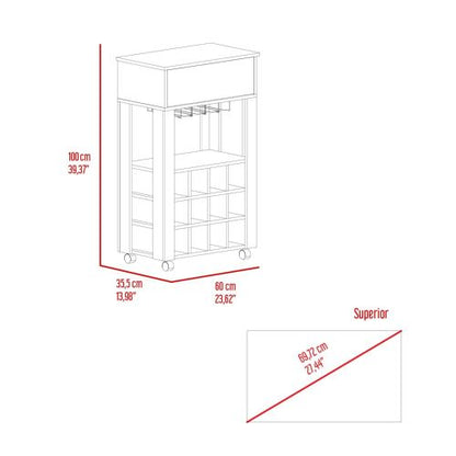 Bar Cart, Twelve Built-in Wine Rack, Four Legs, One Open Shelf -Light Gray