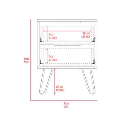 Light Oak Nightstand, 2-Drawer Bedside Table with Metal Hairpin Legs Compact Side Table