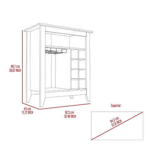 Bar- coffee cart 38 inch H, Kitchen or living room cabinet storage, with 8 bottle racks, a central shelf with  1 Cup holders, ideal for storing glasses, Light Gray