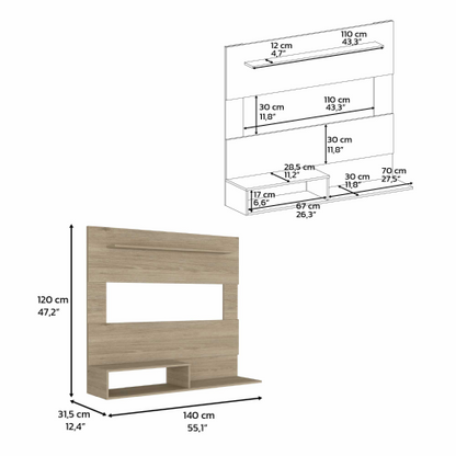43.3 Inch Light Pine Floating Wall Mount Entertainment Center for TVs Up To 55 Inch