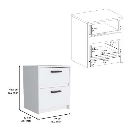 Nightstand 18inch H , 2 Drawers with Metal Handles, White