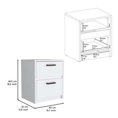 Nightstand 18inch H , 2 Drawers with Metal Handles, White