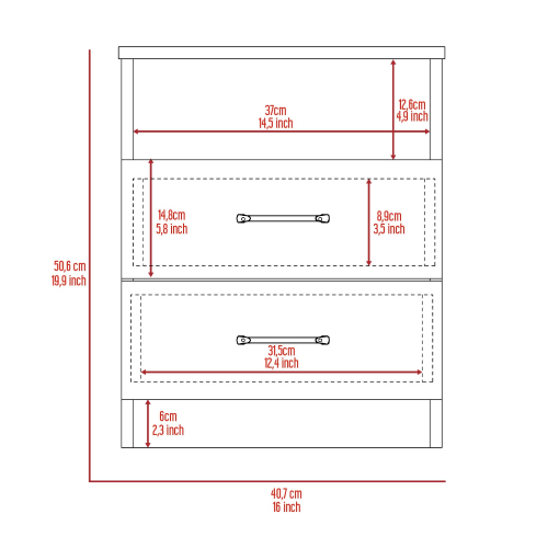 White 2-Drawer Nightstand with Open Shelf