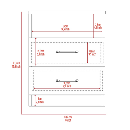 White 2-Drawer Nightstand with Open Shelf