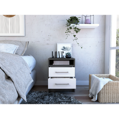 20-inch 2-Drawer Nightstand with Open Shelf, Modern Bedside Table with Metal Handles
