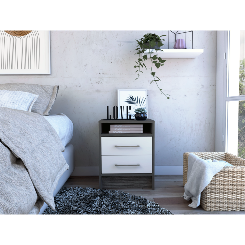 20-inch 2-Drawer Nightstand with Open Shelf, Modern Bedside Table with Metal Handles