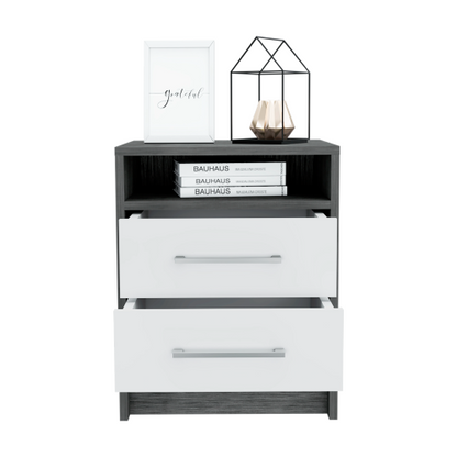 20-inch 2-Drawer Nightstand with Open Shelf, Modern Bedside Table with Metal Handles