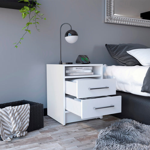 White 2-Drawer Multi-purpose Nightstand