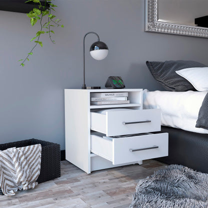 White 2-Drawer Multi-purpose Nightstand