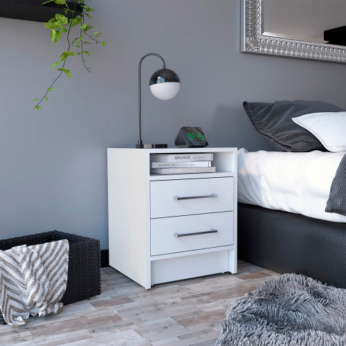 White 2-Drawer Multi-purpose Nightstand