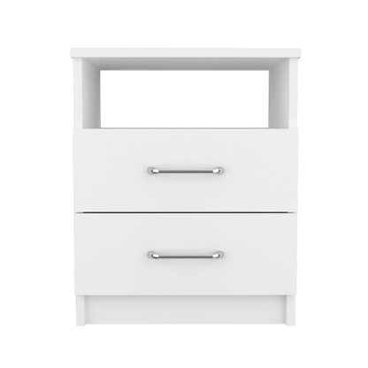 White 2-Drawer Nightstand with Open Shelf