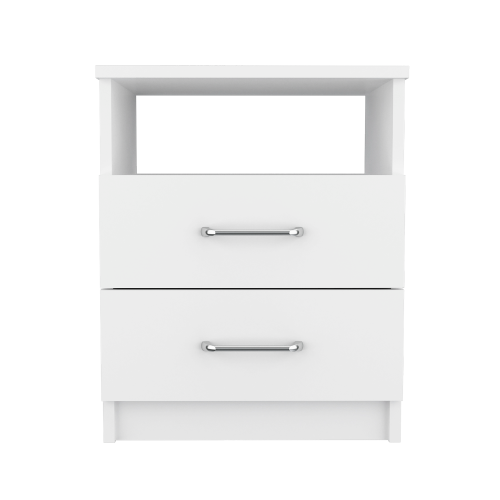 White 2-Drawer Nightstand with Open Shelf