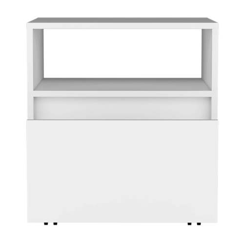 Nightstand 20inch H, with One Open Shelf, 1 Drawer and Casters, White