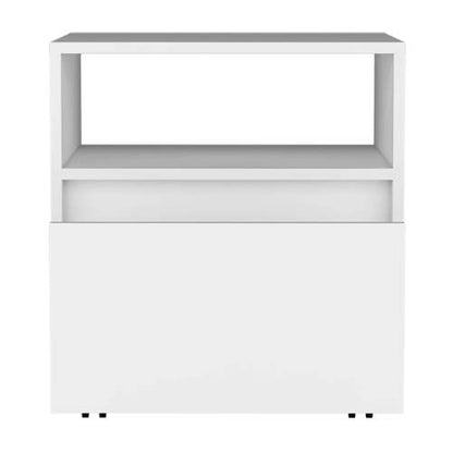 Nightstand 20inch H, with One Open Shelf, 1 Drawer and Casters, White