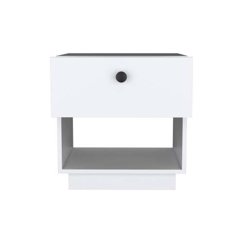 White Single Drawer Nightstand with Large Open Shelf