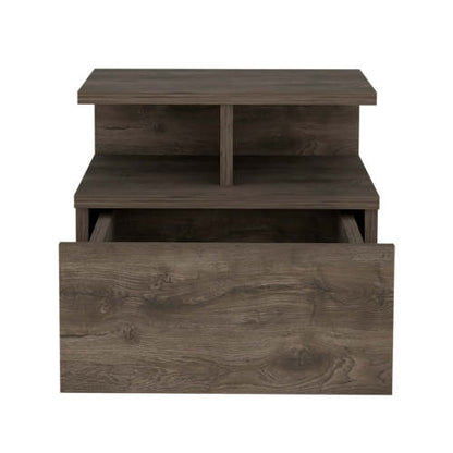 Dark Walnut Wall Mounted Floating Nightstand, 1 Drawer & 2-Tier Shelf