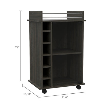 Bar Cart,Two Shelves, Six Built-in Wine Rack, Four Casters -Espresso
